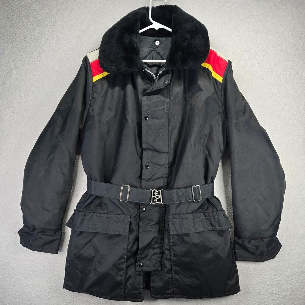 Vintage Snowmobile Ski Jacket Mens M/L Faux Fur Collar Belted Snowboard Womens L